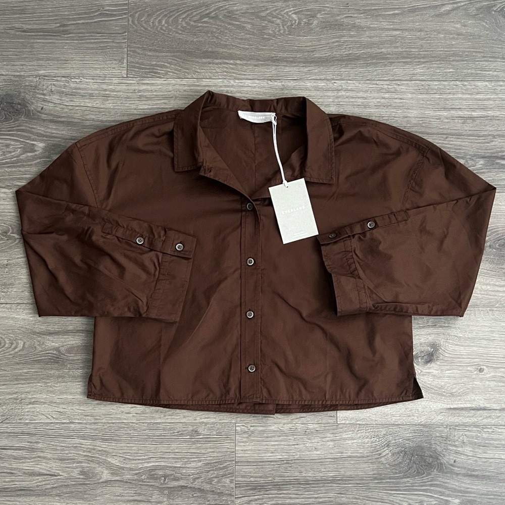 EVERLANE The Woven PJ Top Small Oversized Boxy Chestnut Dark Brown Loungewear